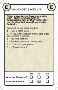 Warhammer Quest Unexpected Event Card - Abandoned backpack